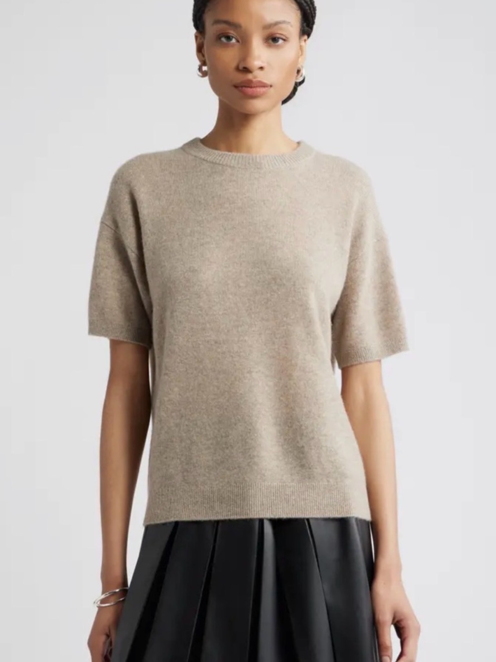 Nordstrom Soft Short-Sleeve  100% Cashmere Sweater in Taupe size L